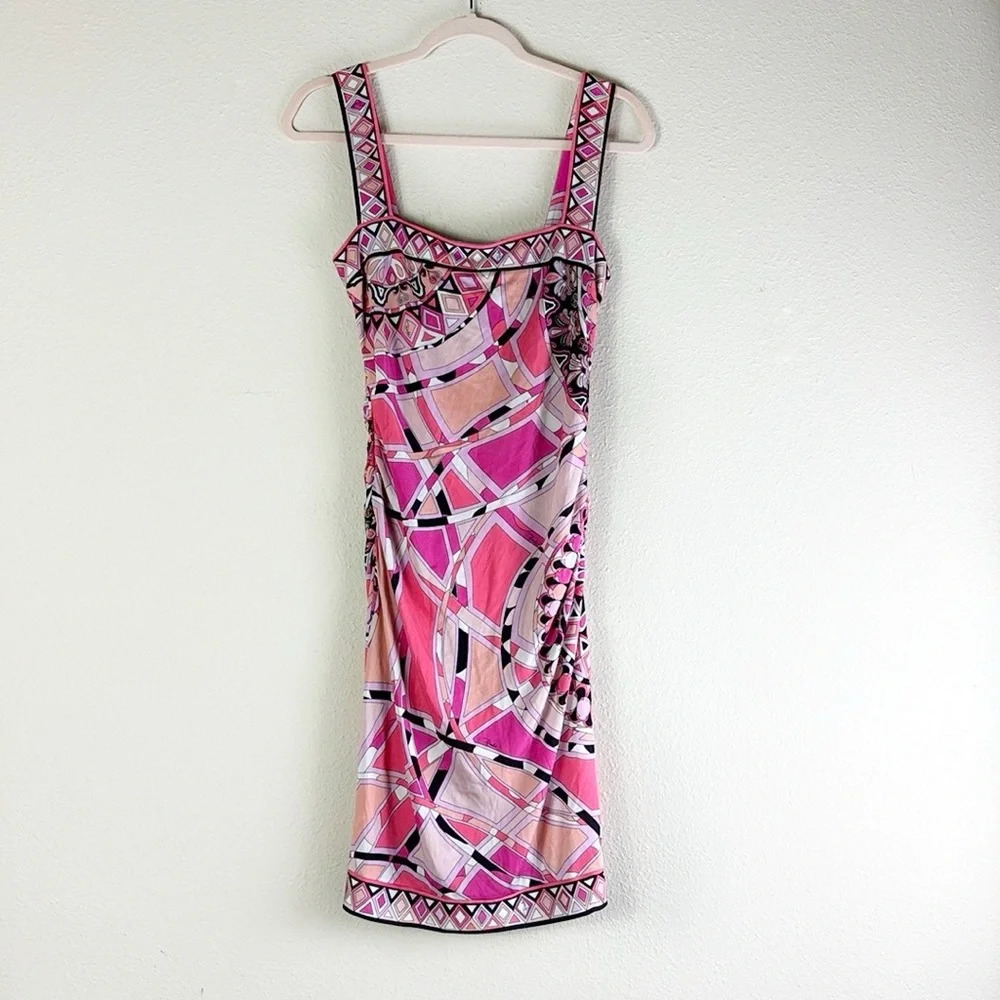 Emilio Pucci Sleeveless Geometric Midi Pink & Black Sheath Dress - Size 4